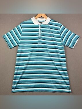 Greg Norman ML75 Men’s Golf Polo Shirt Size Medium Short Sleeve Blue Striped